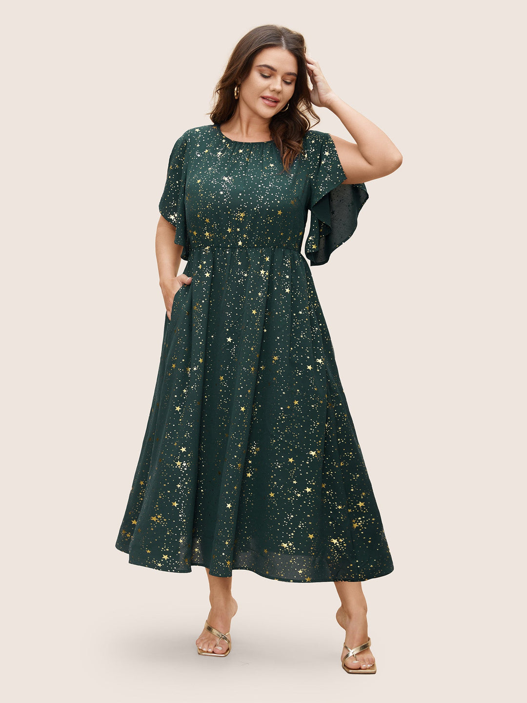 Glitter Star Split Sleeve Midi Dress