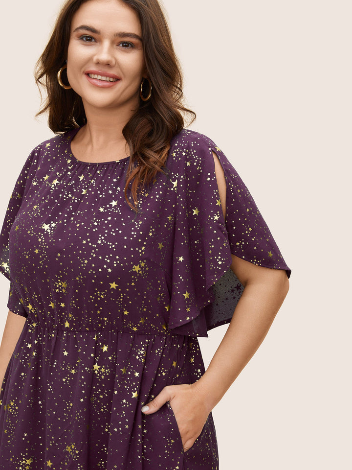 Glitter Star Split Sleeve Midi Dress