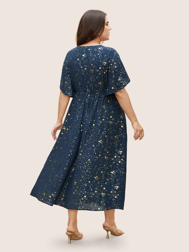 Glitter Star Split Sleeve Midi Dress