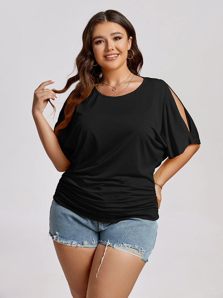 Plus Plain Ruched Cut Out Tee