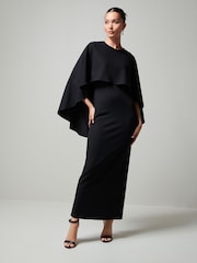 Elegant Cape Detail Maxi Dress - Chic Flowing Design for Special Occasions