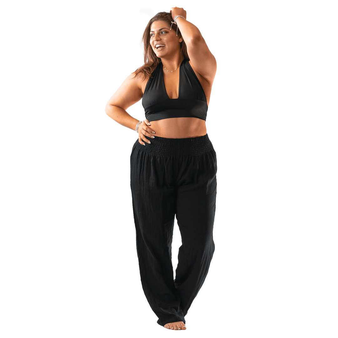 Black Wide Leg Cotton Pants