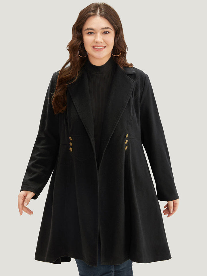 Solid Lapel Collar Double Breasted Coat