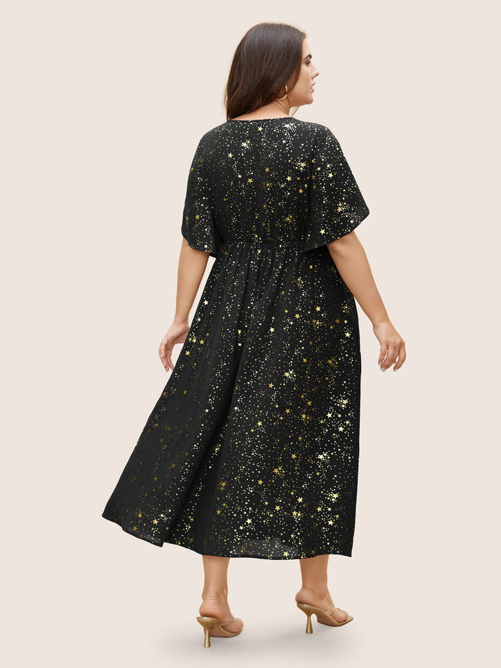 Glitter Star Split Sleeve Midi Dress