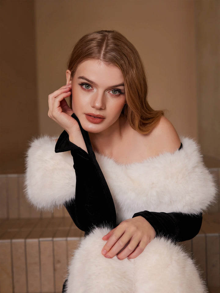 Off-shoulder Fur Collar Dress