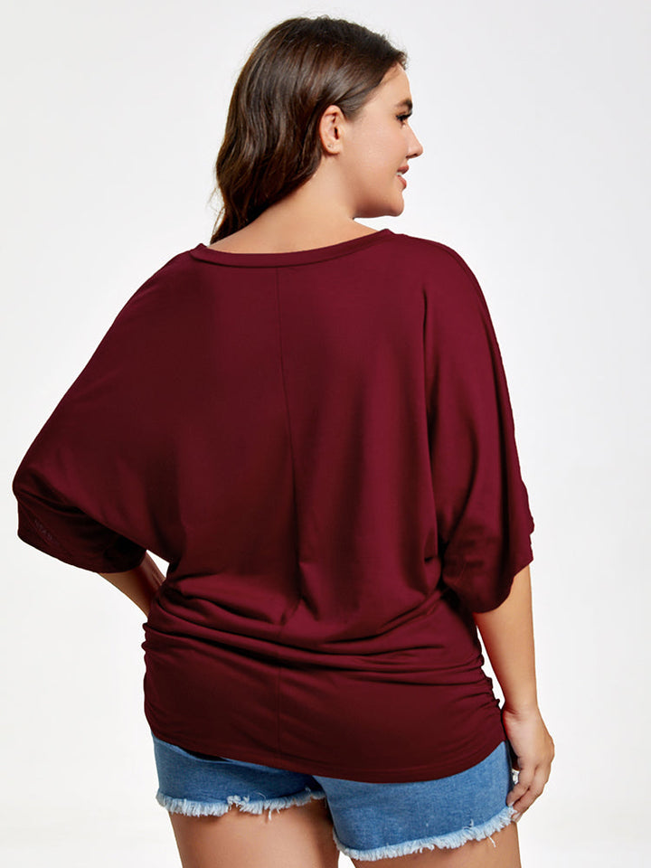 Plus Plain Ruched Batwing Sleeve Tee