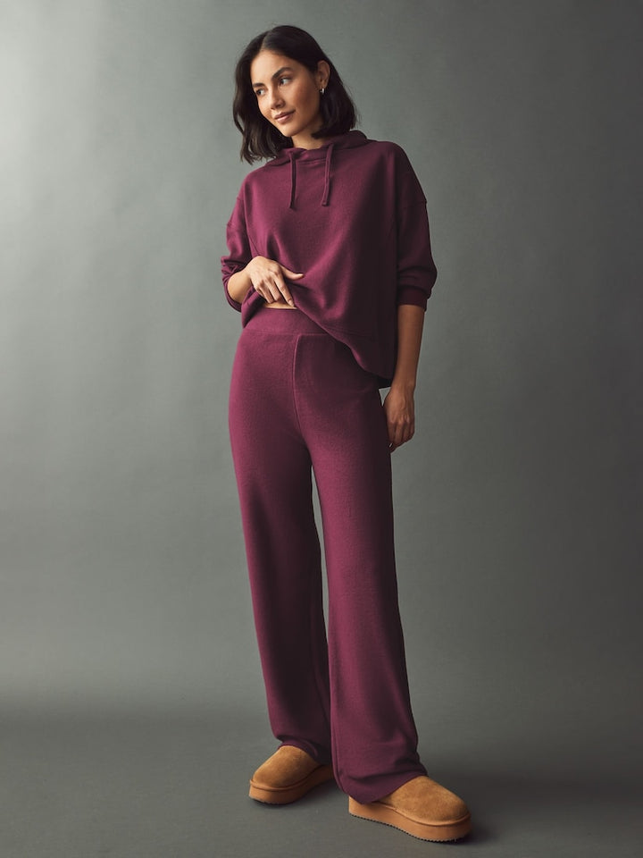 Burgundy Red Soft Touch Wide-Leg Co-ord Trousers – Cozy Lounge Style