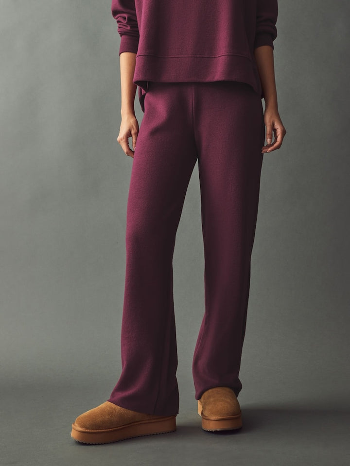 Burgundy Red Soft Touch Wide-Leg Co-ord Trousers – Cozy Lounge Style