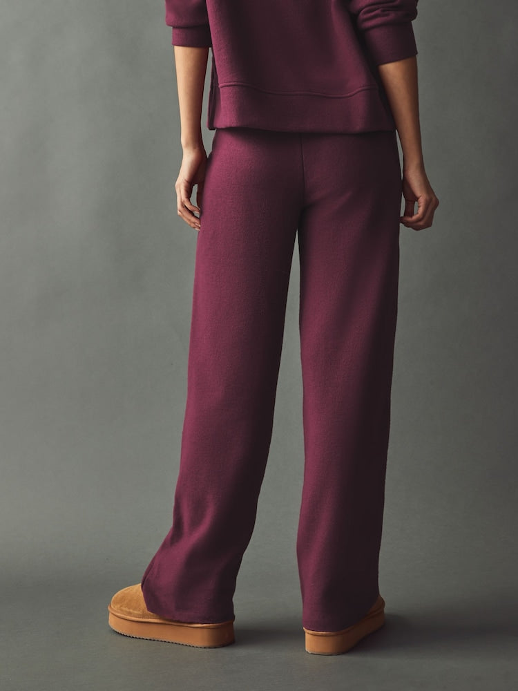 Burgundy Red Soft Touch Wide-Leg Co-ord Trousers – Cozy Lounge Style