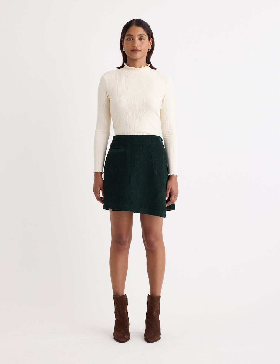 Green Cord Wrap Mini Skirt – Stylish and Comfortable Women's Casual Skirt