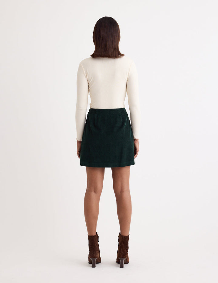 Green Cord Wrap Mini Skirt – Stylish and Comfortable Women's Casual Skirt