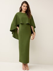 Elegant Cape Detail Maxi Dress - Chic Flowing Design for Special Occasions