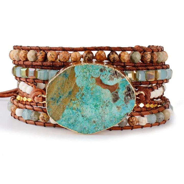 Handmade Natural Ocean Jasper Leather Wrap Bracelet – Unique Gemstone Jewelry