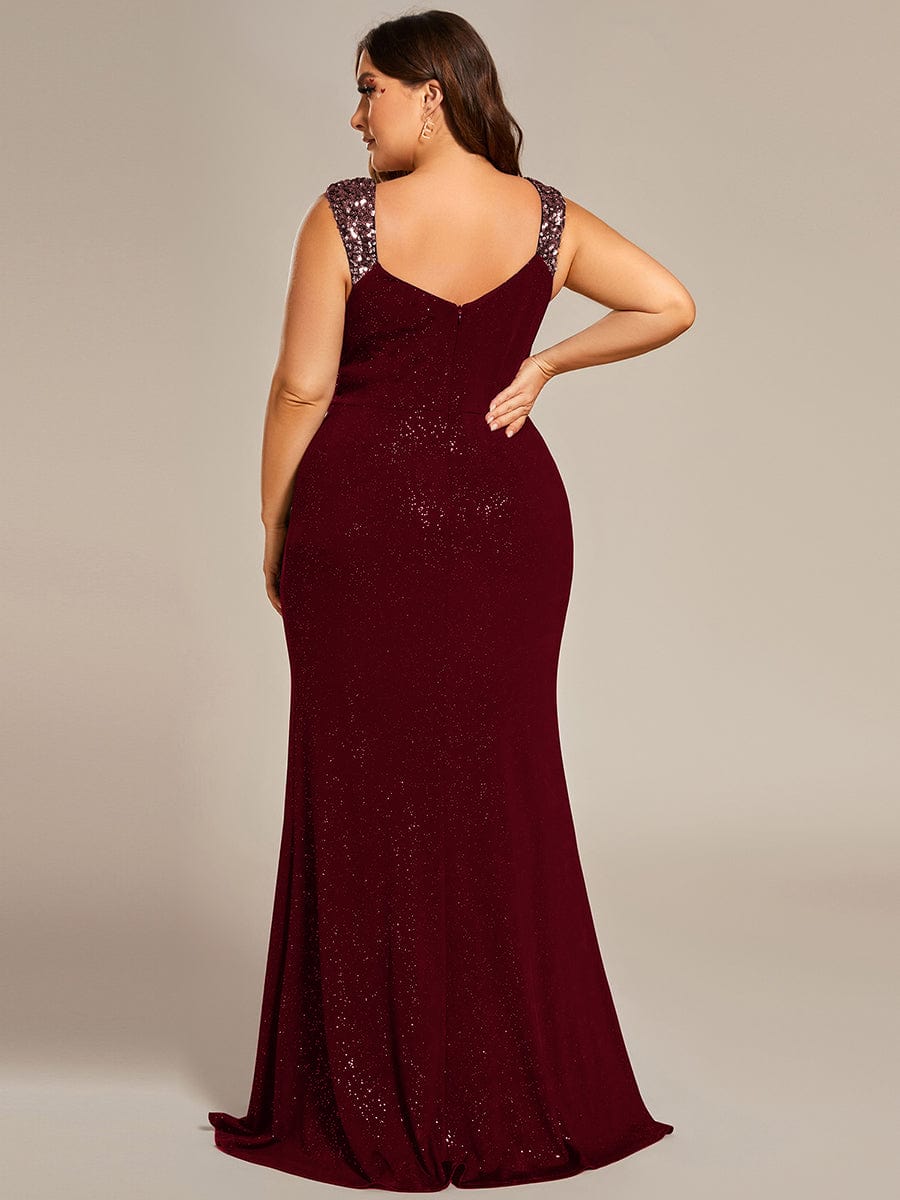 Elegant Sequin V-Neck Evening Gown with High Slit and Sleeveless Design