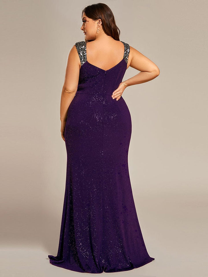 Elegant Sequin V-Neck Evening Gown with High Slit and Sleeveless Design