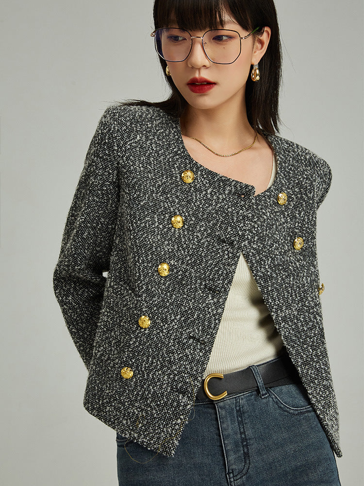 Double-Breasted Tweed Blazer - Classic Tailored Style with Timeless Elegance