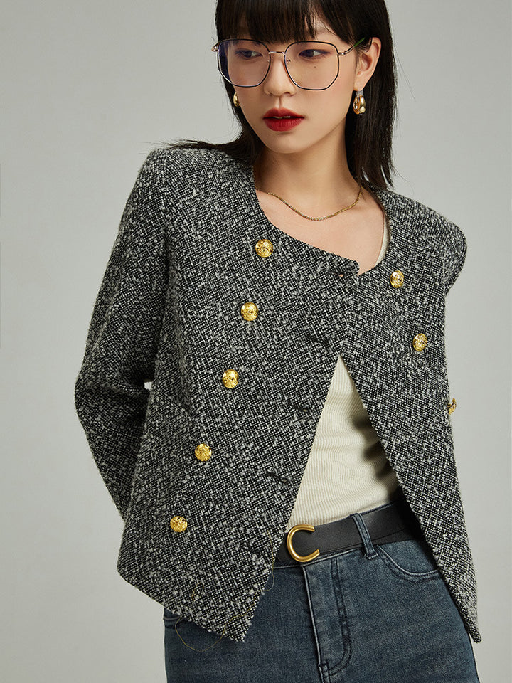 Double-Breasted Tweed Blazer - Classic Tailored Style with Timeless Elegance