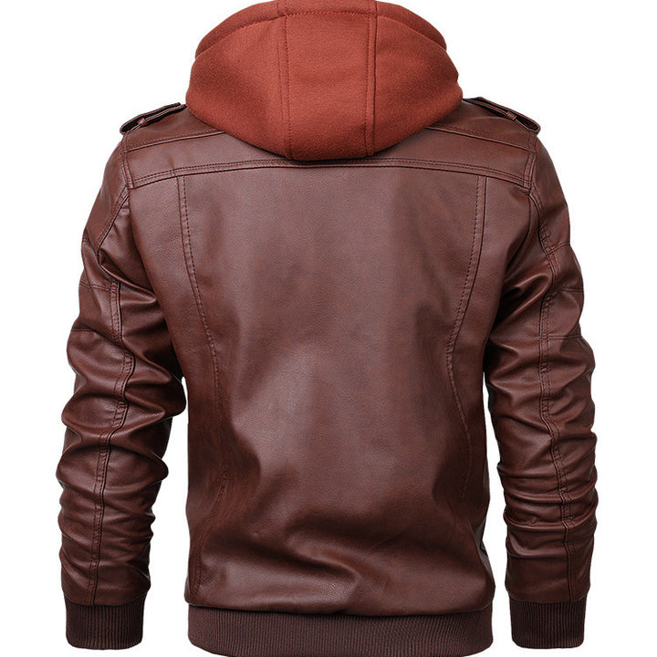 Men's Black Leather Bomber Jacket with Hood – Sleek and Versatile Outerwear