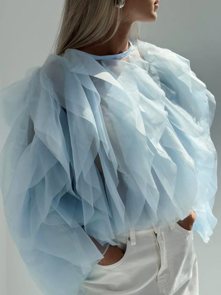 Elegant Organza Ruffle Blouse – Lightweight, Sheer Statement Top for Any Occasion