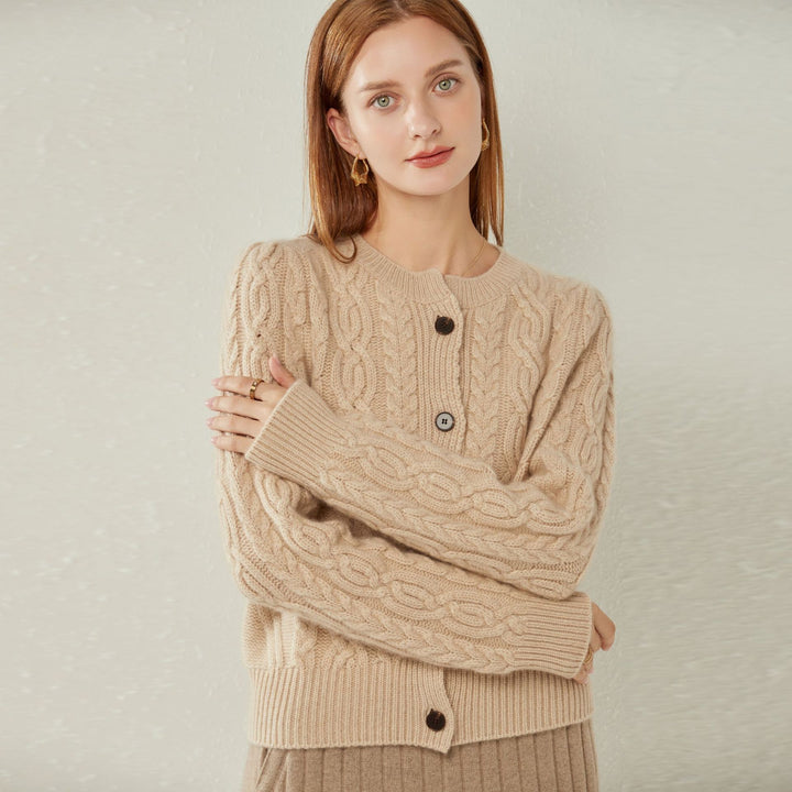 Cable Knit Round Neck Cardigan - Cozy and Stylish Knitwear for Every Occasion