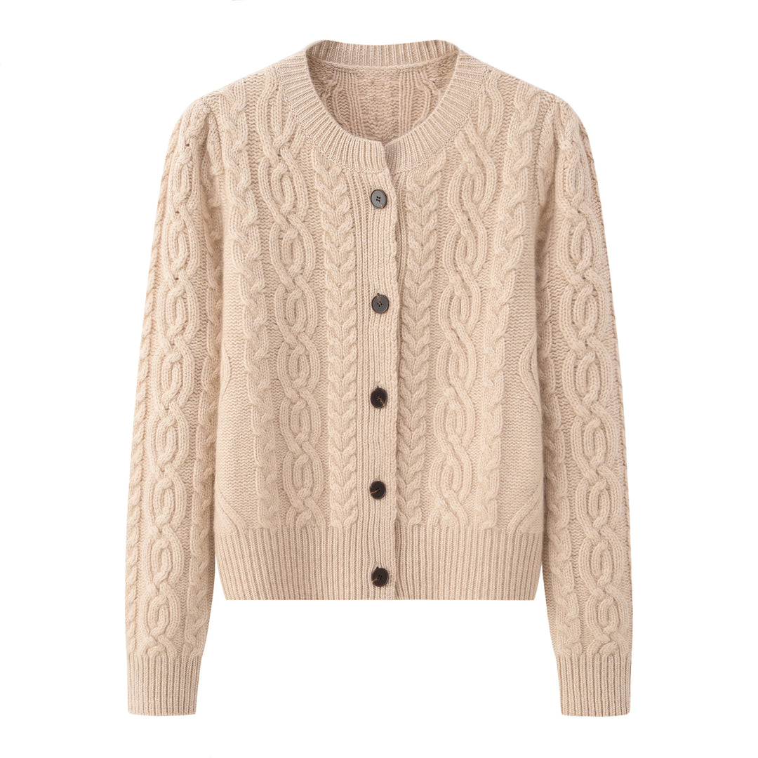 Cable Knit Round Neck Cardigan - Cozy and Stylish Knitwear for Every Occasion