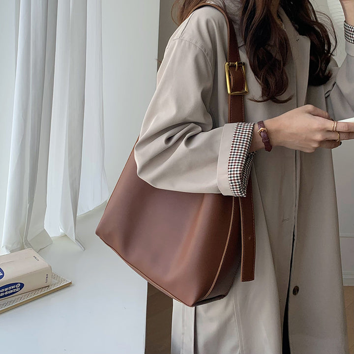 Brown Leather Bucket Bag - Chic and Spacious Everyday Carryall