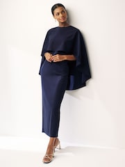 Elegant Cape Detail Maxi Dress - Chic Flowing Design for Special Occasions