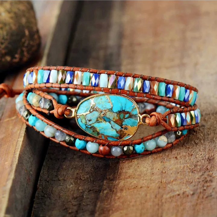 Natural Turquoise & Jasper Wrap Bracelet – Handmade Stone Bracelet for Stylish & Healing Energy