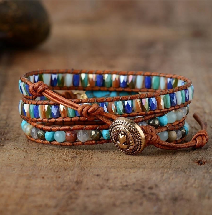 Natural Turquoise & Jasper Wrap Bracelet – Handmade Stone Bracelet for Stylish & Healing Energy