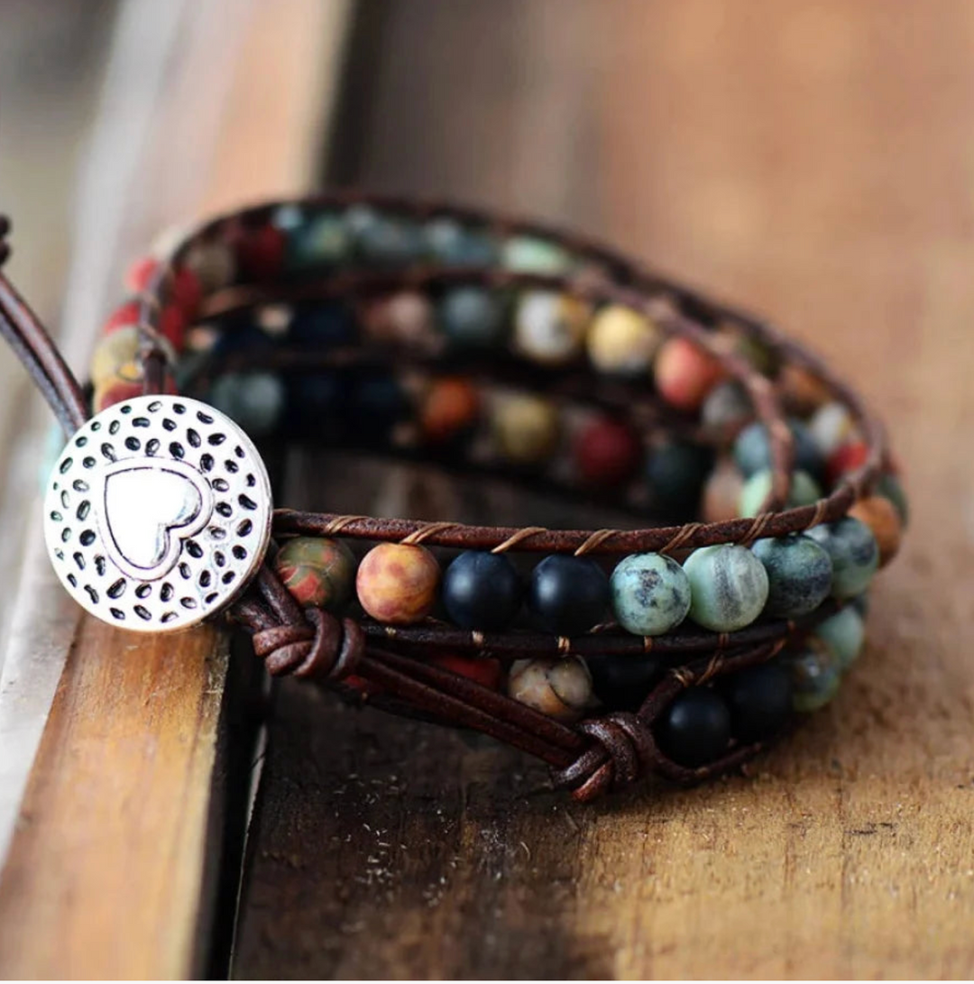 Natural Semi-Precious Gemstones 'LOVE' Leather Wrap Bracelet – Meaningful & Stylish Jewelry