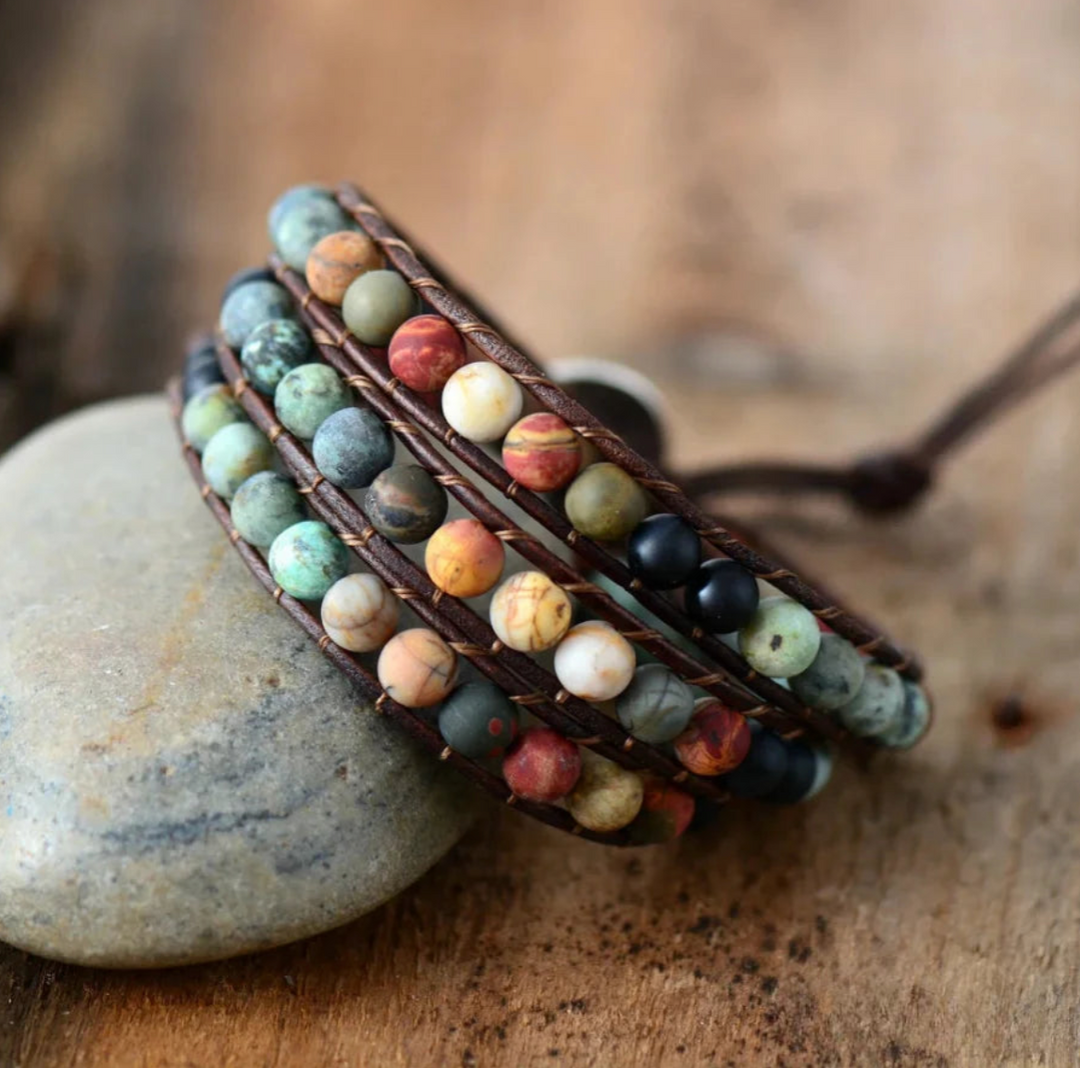 Natural Semi-Precious Gemstones 'LOVE' Leather Wrap Bracelet – Meaningful & Stylish Jewelry