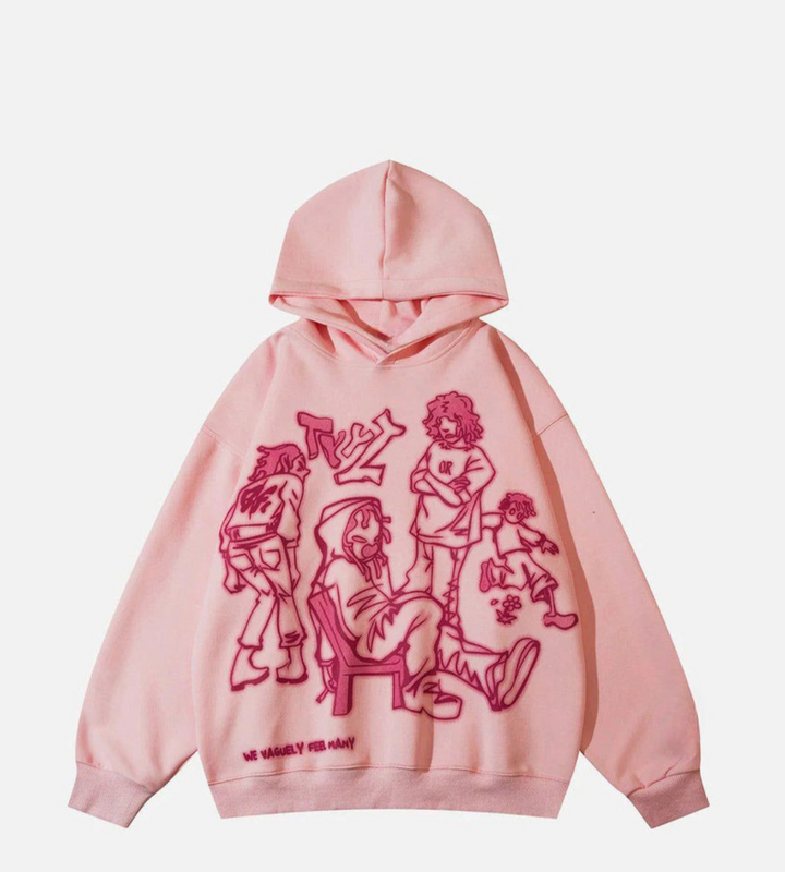 Cartoon Line Character Print Hoodie - Fun and Comfortable Casual Wear