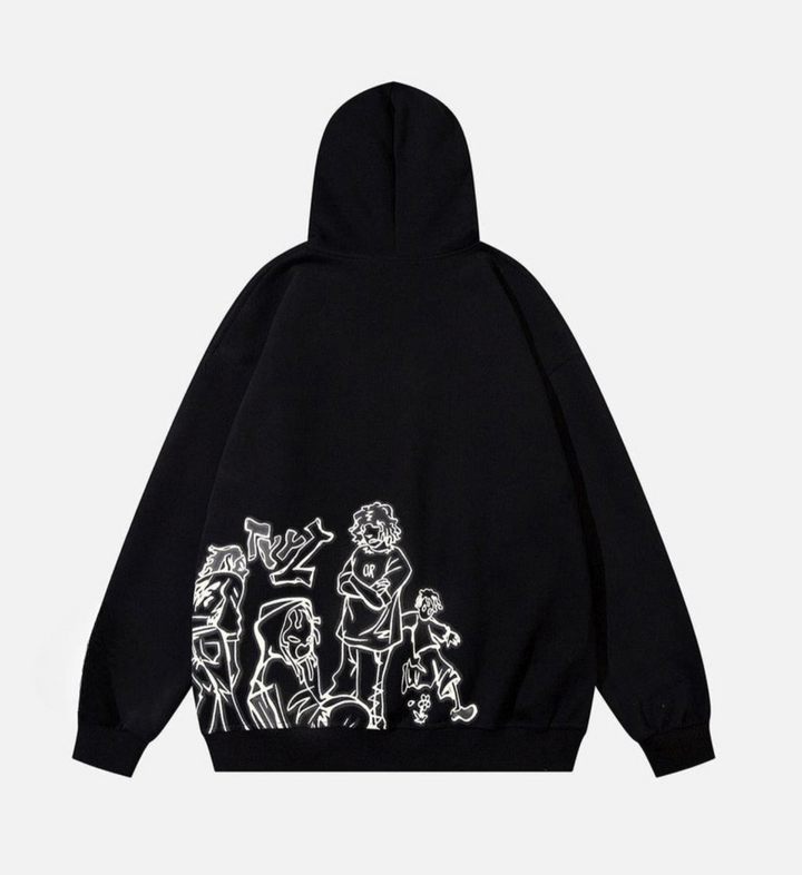 Cartoon Line Character Print Hoodie - Fun and Comfortable Casual Wear