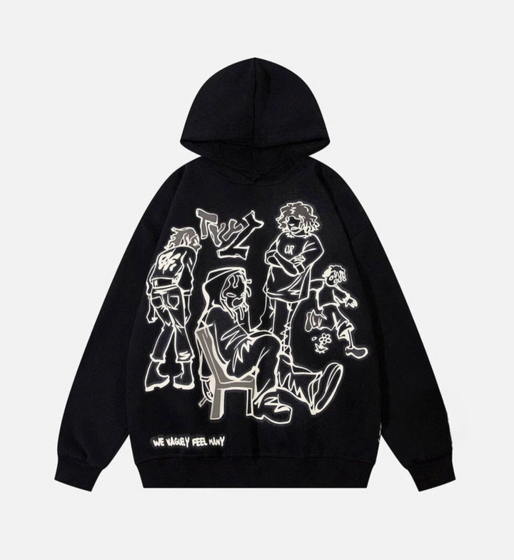 Cartoon Line Character Print Hoodie - Fun and Comfortable Casual Wear