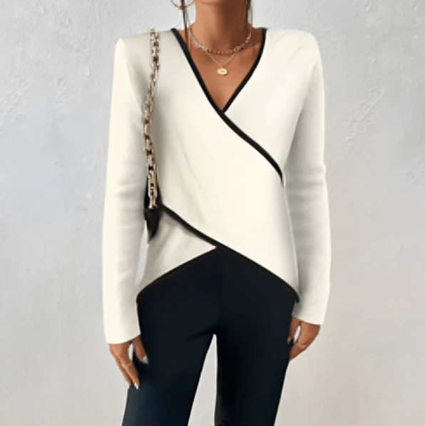 V-neck Elegant and stylish women's long-sleeve sweater