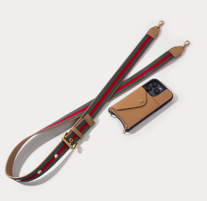 Tan and Gold Crossbody Phone Case - Adjustable Strap, Card Holder & Premium Protection