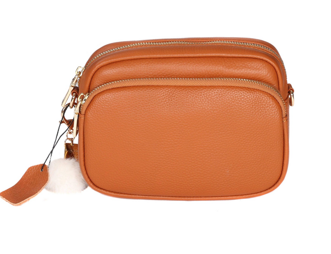 Compact Faux Leather Crossbody Bag with Dual Zipper