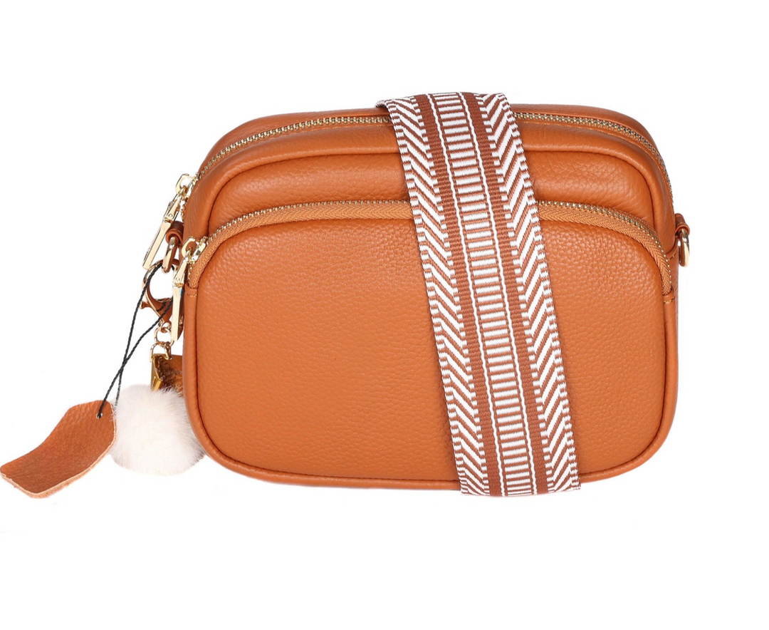 Compact Faux Leather Crossbody Bag with Dual Zipper