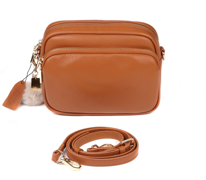 Compact Faux Leather Crossbody Bag with Dual Zipper