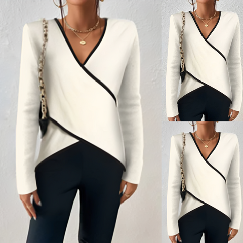 V-neck Elegant and stylish women's long-sleeve sweater