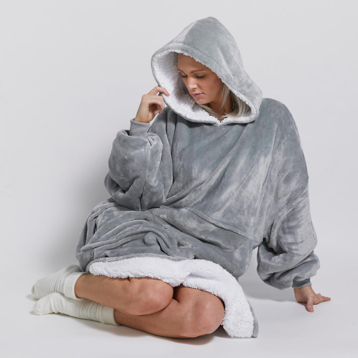 Light Grey Hoodie Blanket - Oversized Wearable Blanket for Comfort and Warmth