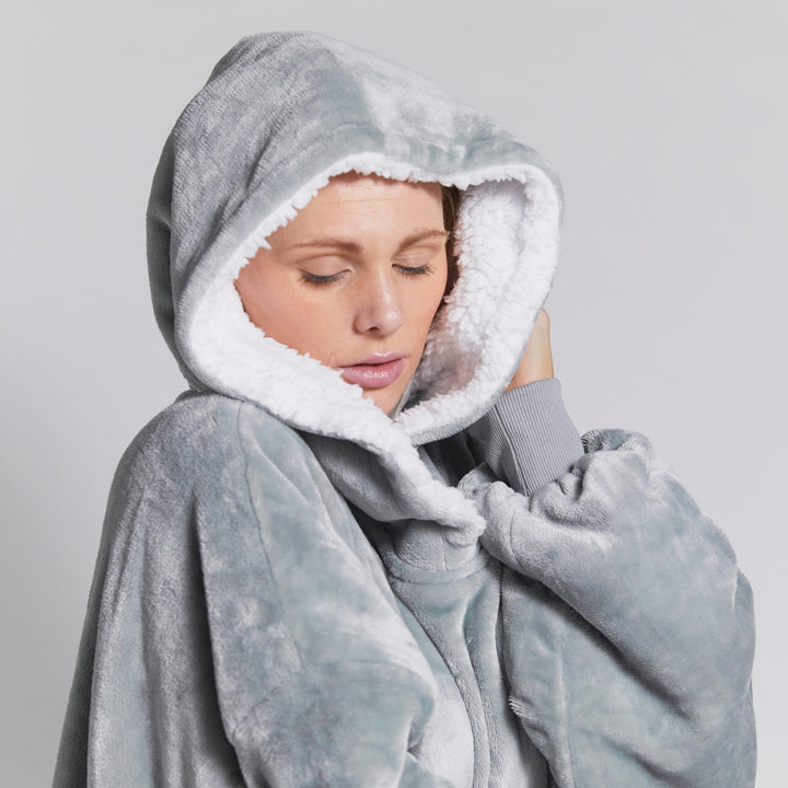 Light Grey Hoodie Blanket - Oversized Wearable Blanket for Comfort and Warmth