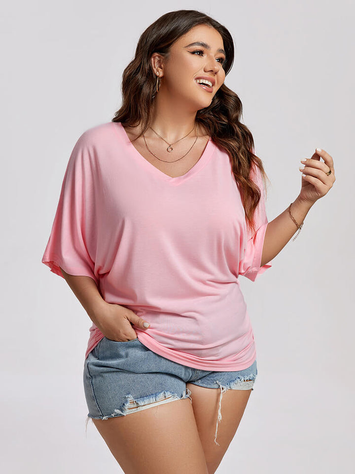 Plus Plain Ruched Batwing Sleeve Tee