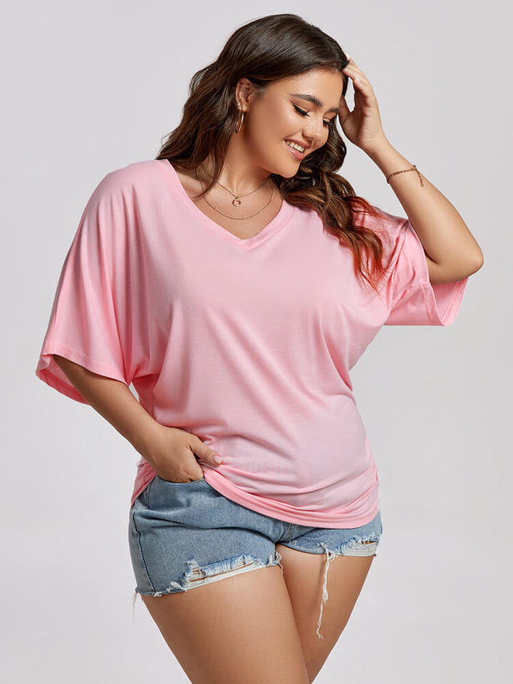 Plus Plain Ruched Batwing Sleeve Tee