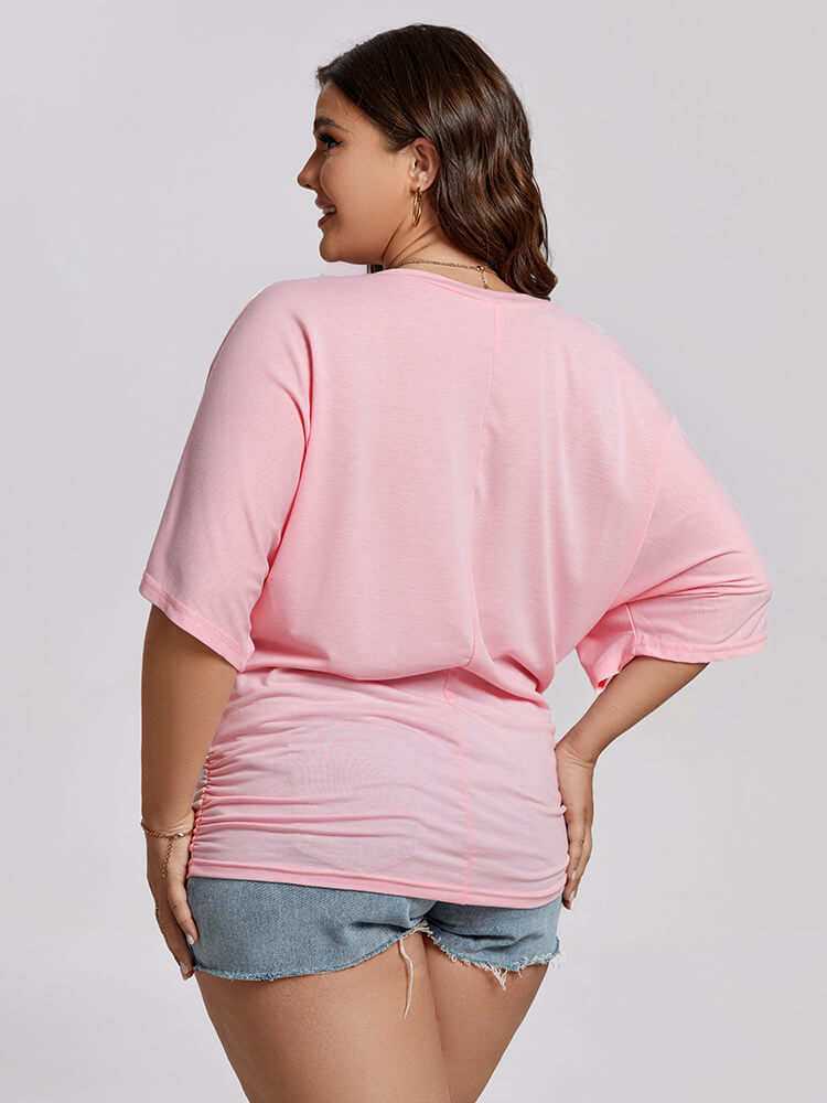 Plus Plain Ruched Batwing Sleeve Tee