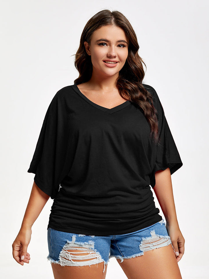 Plus Plain Ruched Batwing Sleeve Tee