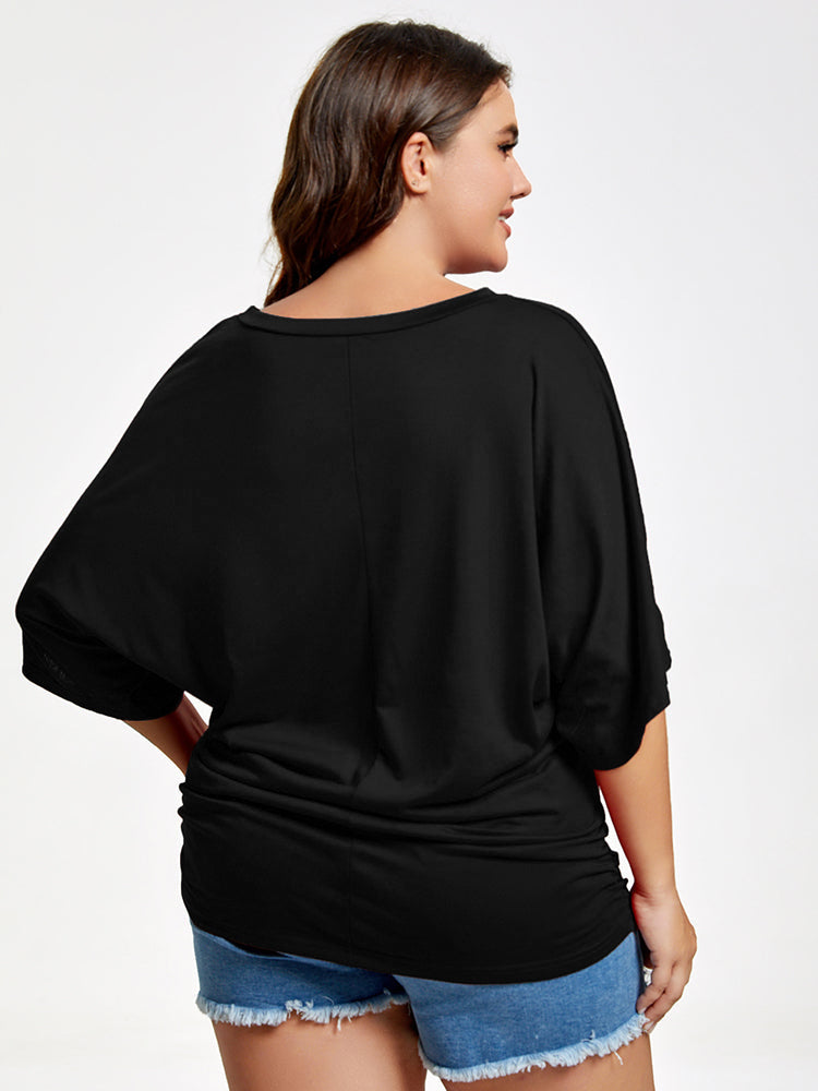 Plus Plain Ruched Batwing Sleeve Tee