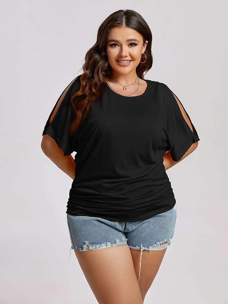 Plus Plain Ruched Cut Out Tee