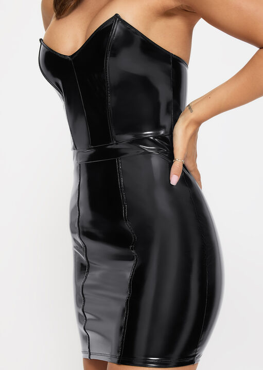 Black Faux Leather Bodycon Mini Dress - Sleek and Stylish Partywear