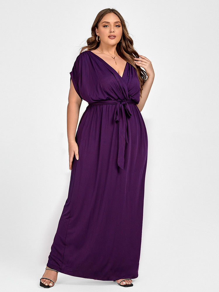 Plus Dolman Sleeve Wrap Maxi Party Dress